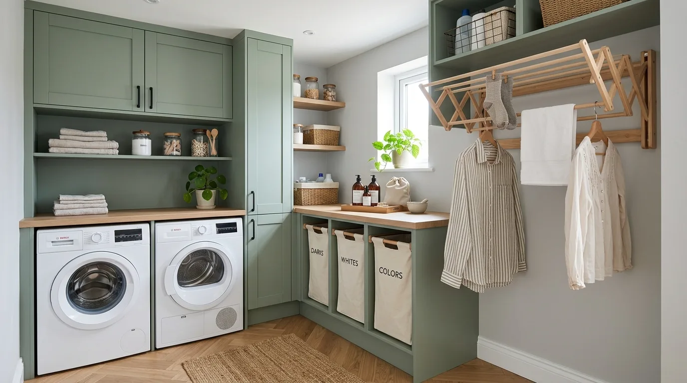 Let open shelves support daily routines inspiration for a laundry room.